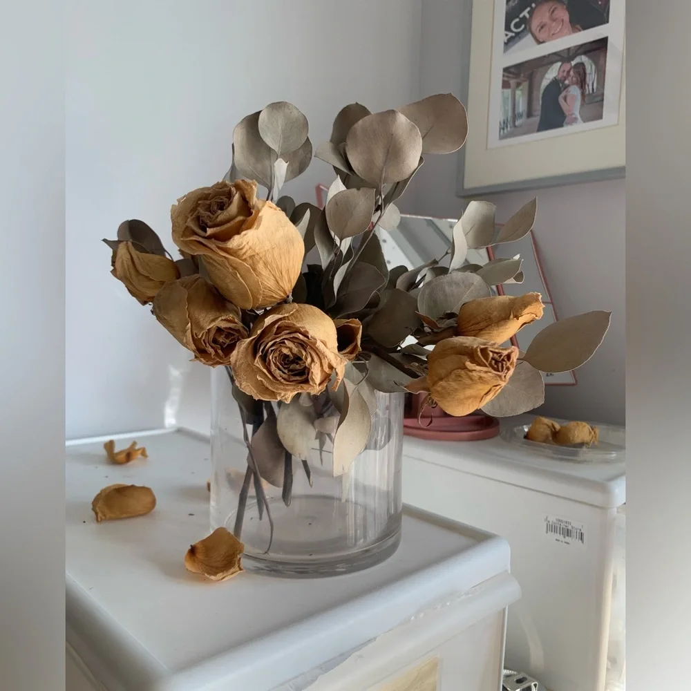 Set Clear Glass Vase + Dry Floral Decor
